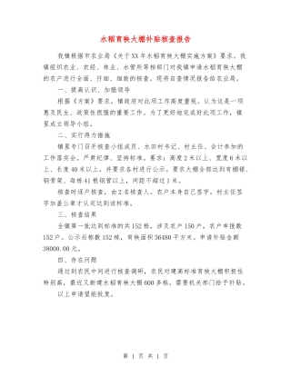 水稻育秧大棚补贴核查报告