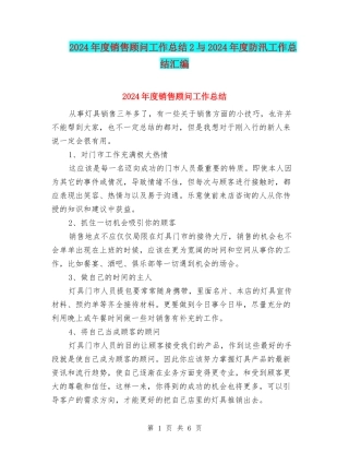 2024年度销售顾问工作总结2与2024年度防汛工作总结汇编