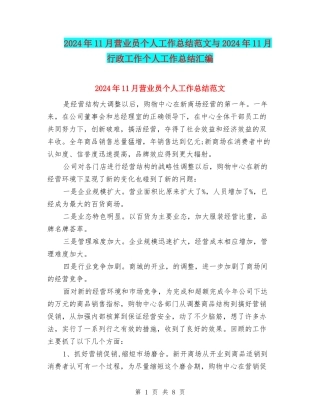 2024年11月营业员个人工作总结范文与2024年11月行政工作个人工作总结汇编