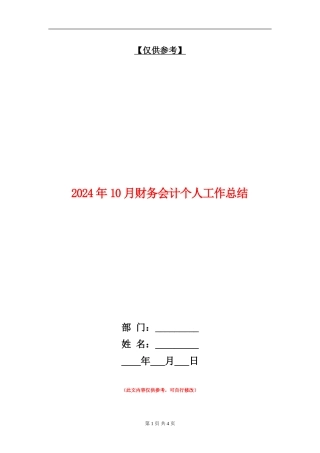 2024年10月财务会计个人工作总结