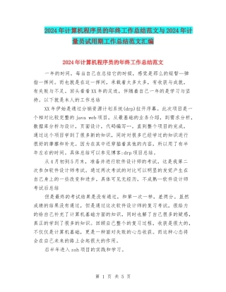 2024年计算机程序员的年终工作总结范文与2024年计量员试用期工作总结范文汇编