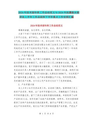 2024年技术部年终工作总结范文与2024年抗震救灾救济处上半年工作总结和下半年重点工作安排汇编