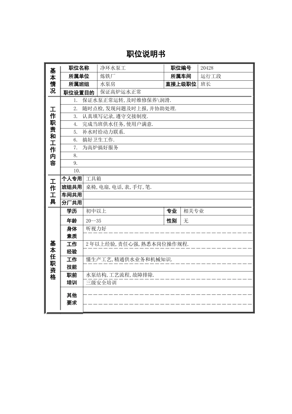 净环水泵工岗位说明书_第1页