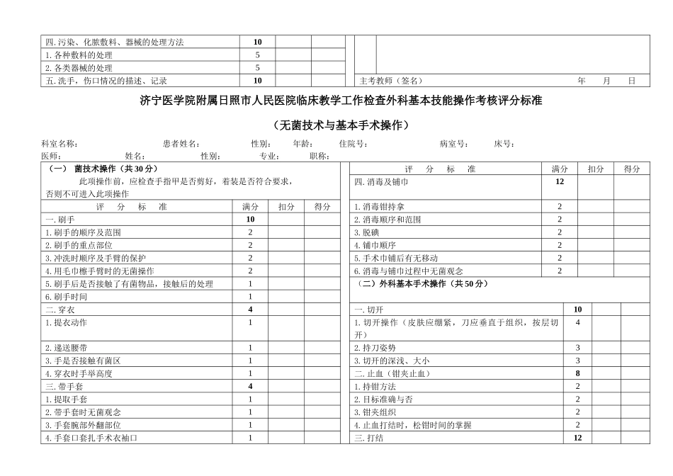 临床教学外科基本技能操作考核评分标准_第2页