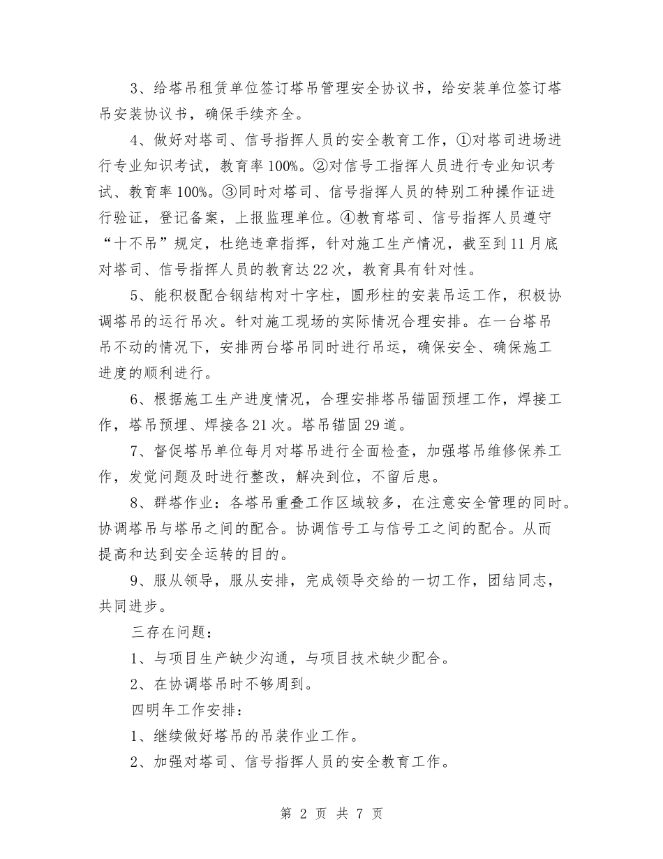 2024塔吊工作总结及2024年工作计划与2024外企公司党建工作总结汇编_第2页