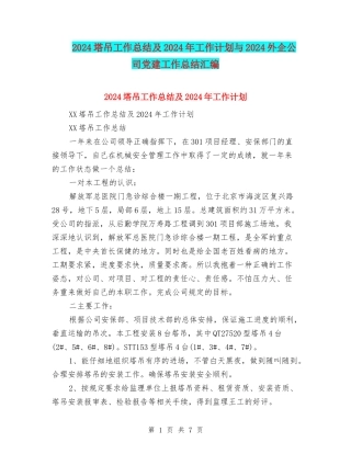 2024塔吊工作总结及2024年工作计划与2024外企公司党建工作总结汇编