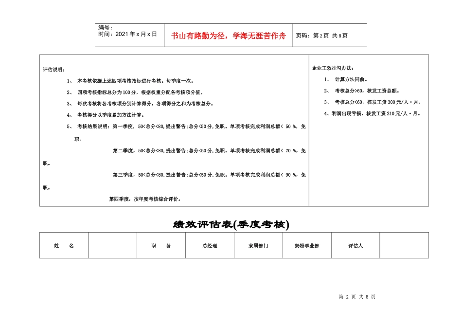 伊利季度考核表_第2页