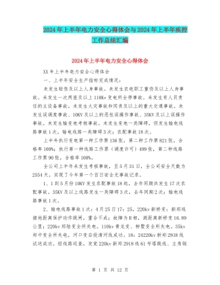 2024年上半年电力安全心得体会与2024年上半年疾控工作总结汇编