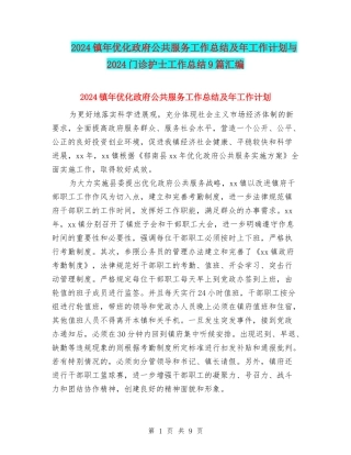 2024镇年优化政府公共服务工作总结及年工作计划与2024门诊护士工作总结9篇汇编
