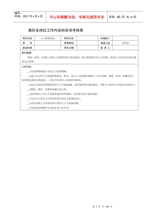 各岗位工作内容和各项考核表
