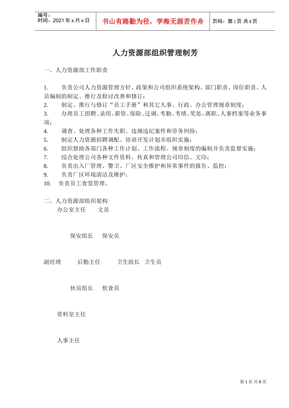 人力资源部组织管理制芳_第1页