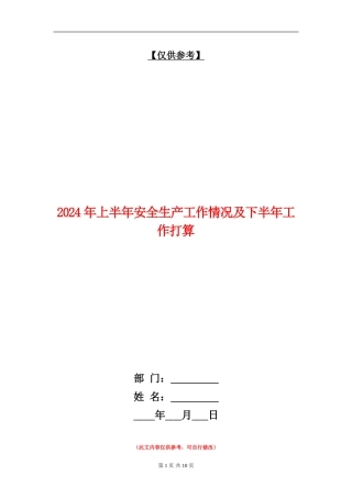 2024年上半年安全生产工作情况及下半年工作打算