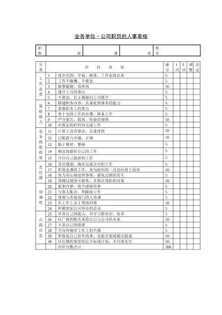 业务单位公司职员的人事表