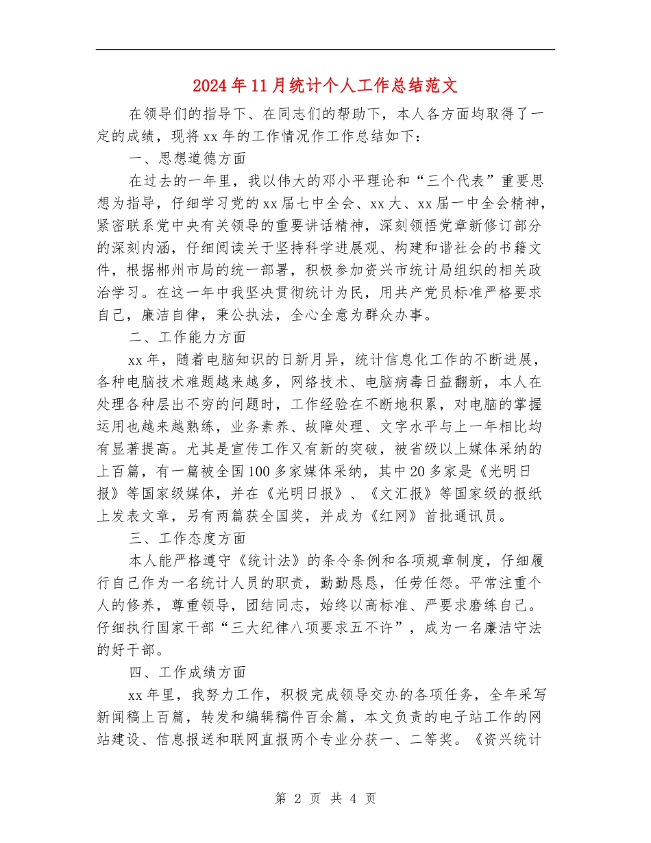 2024年11月统计个人工作总结范文_第2页