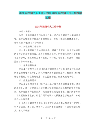 2024年控烟个人工作计划与2024年控烟工作计划推荐汇编