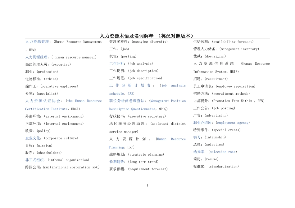 人力资源术语及名词解释_第1页
