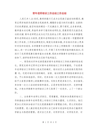 青年教师培训工作总结工作总结