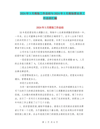 2024年3月商场工作总结与2024年3月商场营业员工作总结汇编