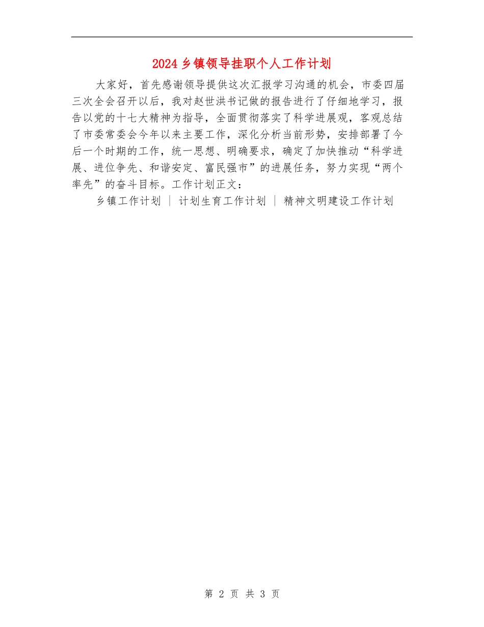 2024乡镇领导挂职个人工作计划_第2页