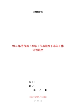 2024年劳保局上半年工作总结及下半年工作计划范文
