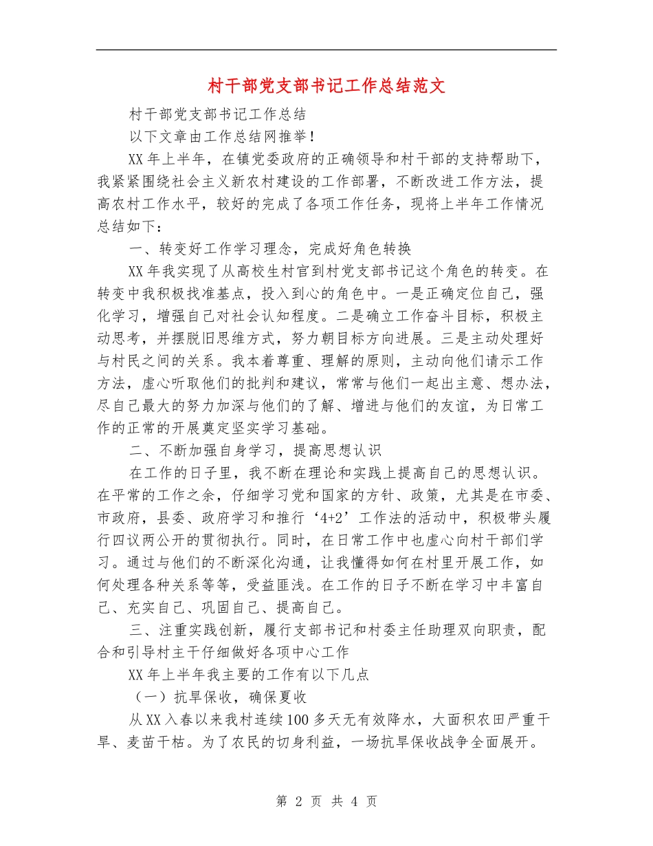 村干部党支部书记工作总结范文_第2页