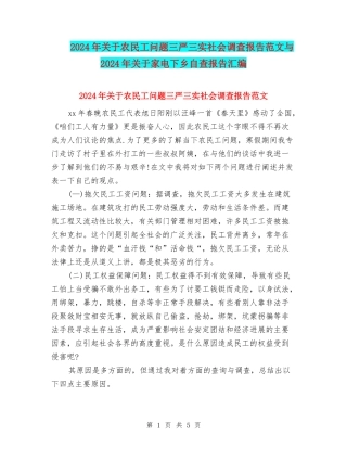 2024年关于农民工问题三严三实社会调查报告范文与2024年关于家电下乡自查报告汇编