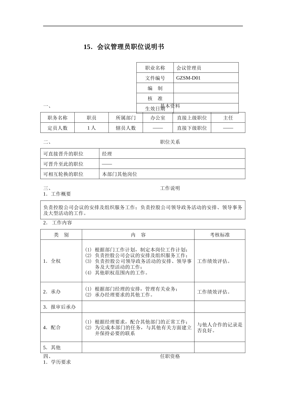 会议管理员职位说明书（DOC 2页）_第1页