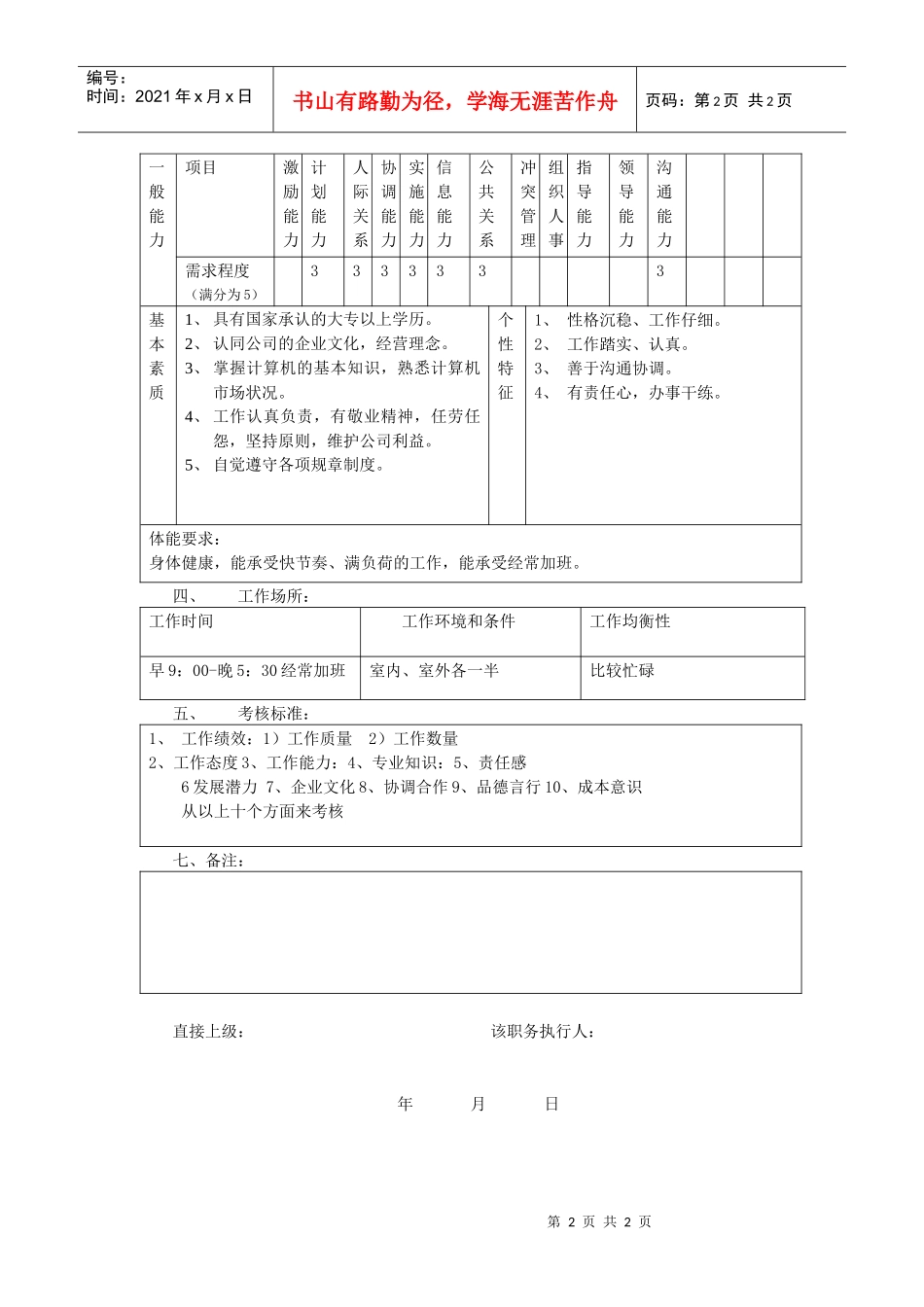 商务支持职务说明书_第2页