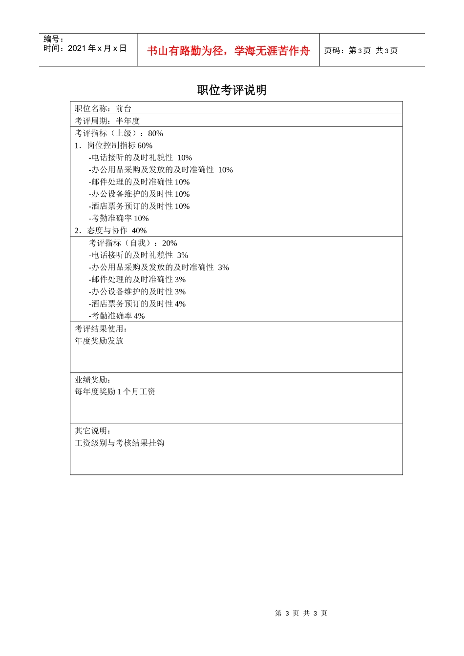 山谷蓝&泰科曼贸易公司人事行政部前台职位说明书_第3页