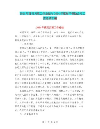2024年度贝贝班工作总结与2024年度财产保险公司工作总结汇编