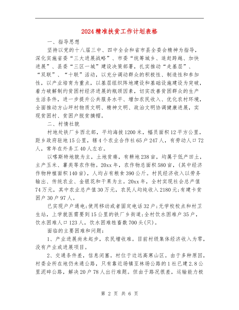 2024精准扶贫工作计划表格1_第2页
