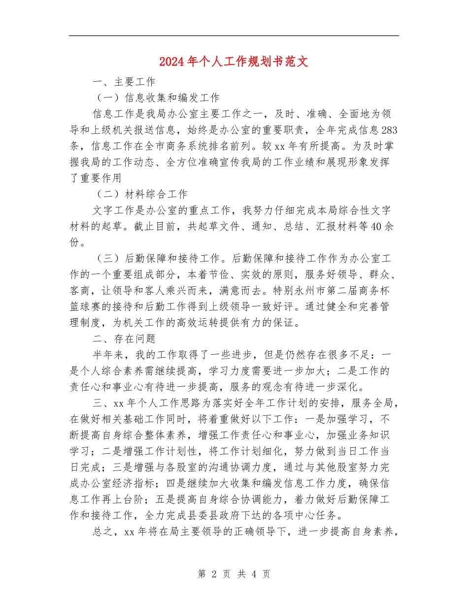 2024年个人工作规划书范文_第2页