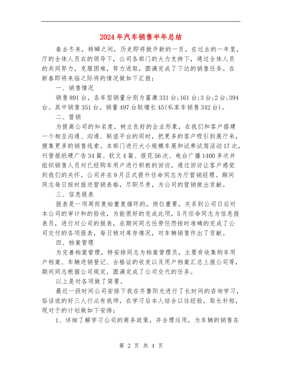 2024年汽车销售半年总结_第2页