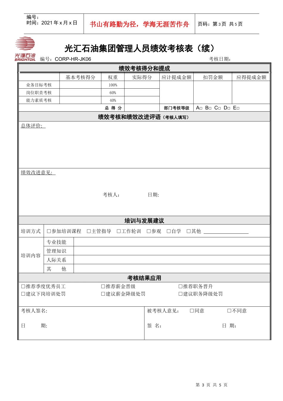光汇石油集团管理人员绩效考核表_第3页