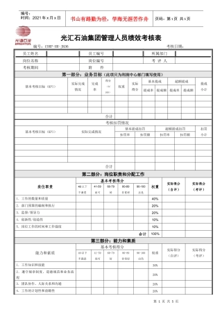 光汇石油集团管理人员绩效考核表