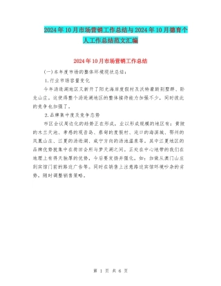 2024年10月市场营销工作总结与2024年10月德育个人工作总结范文汇编