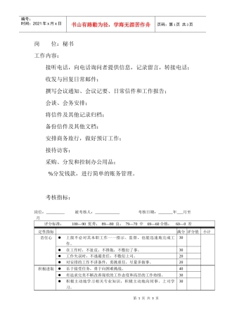岗位工作内容和年度定性考核指标-秘书