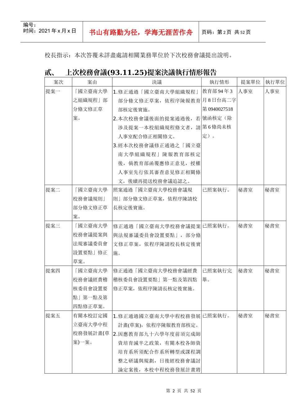 国立台南大学九十三学年度第二学期校务会议纪录_第2页