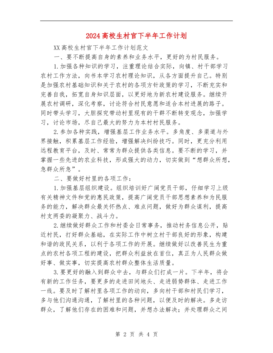 2024大学生村官下半年工作计划_第2页