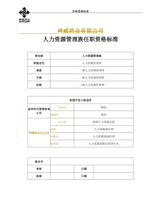 XX人力资源族任职资格标准