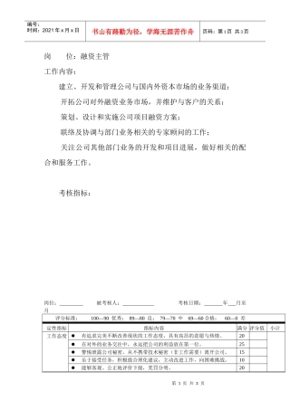岗位工作内容和年度定性考核指标-融资主管