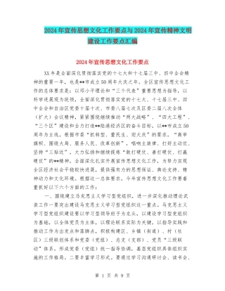 2024年宣传思想文化工作要点与2024年宣传精神文明建设工作要点汇编
