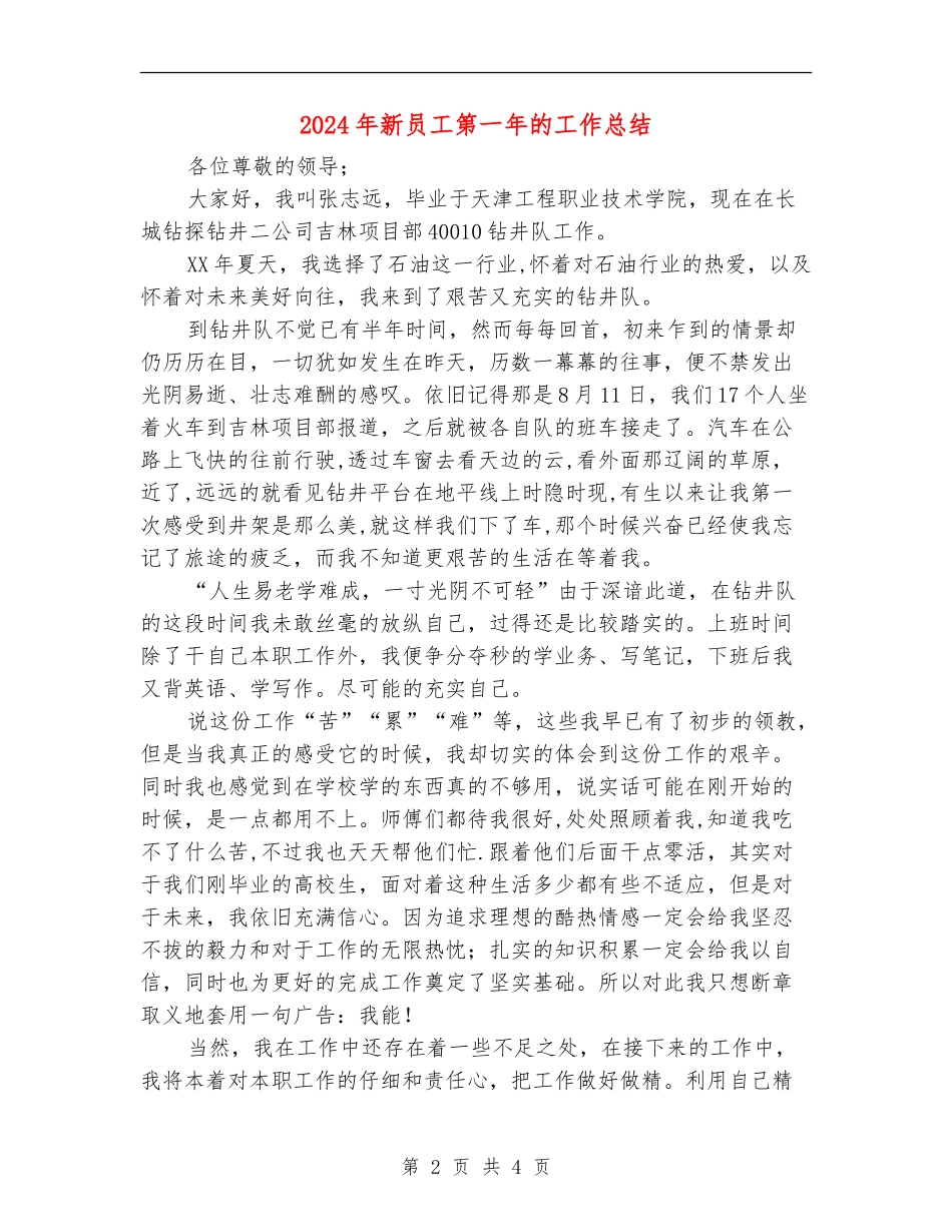 2024年新员工第一年的工作总结.doc_第2页