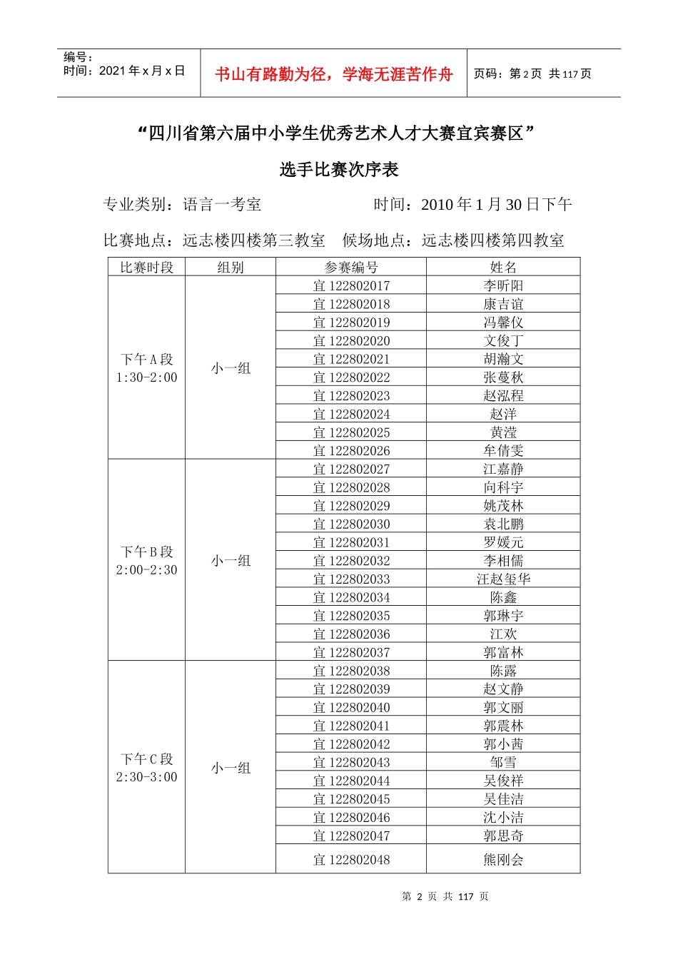 四川省第六届中小学生优秀艺术人才大赛宜宾赛区选手比..._第2页