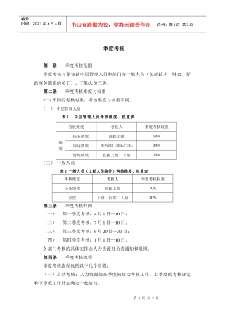 季度考核实施办法
