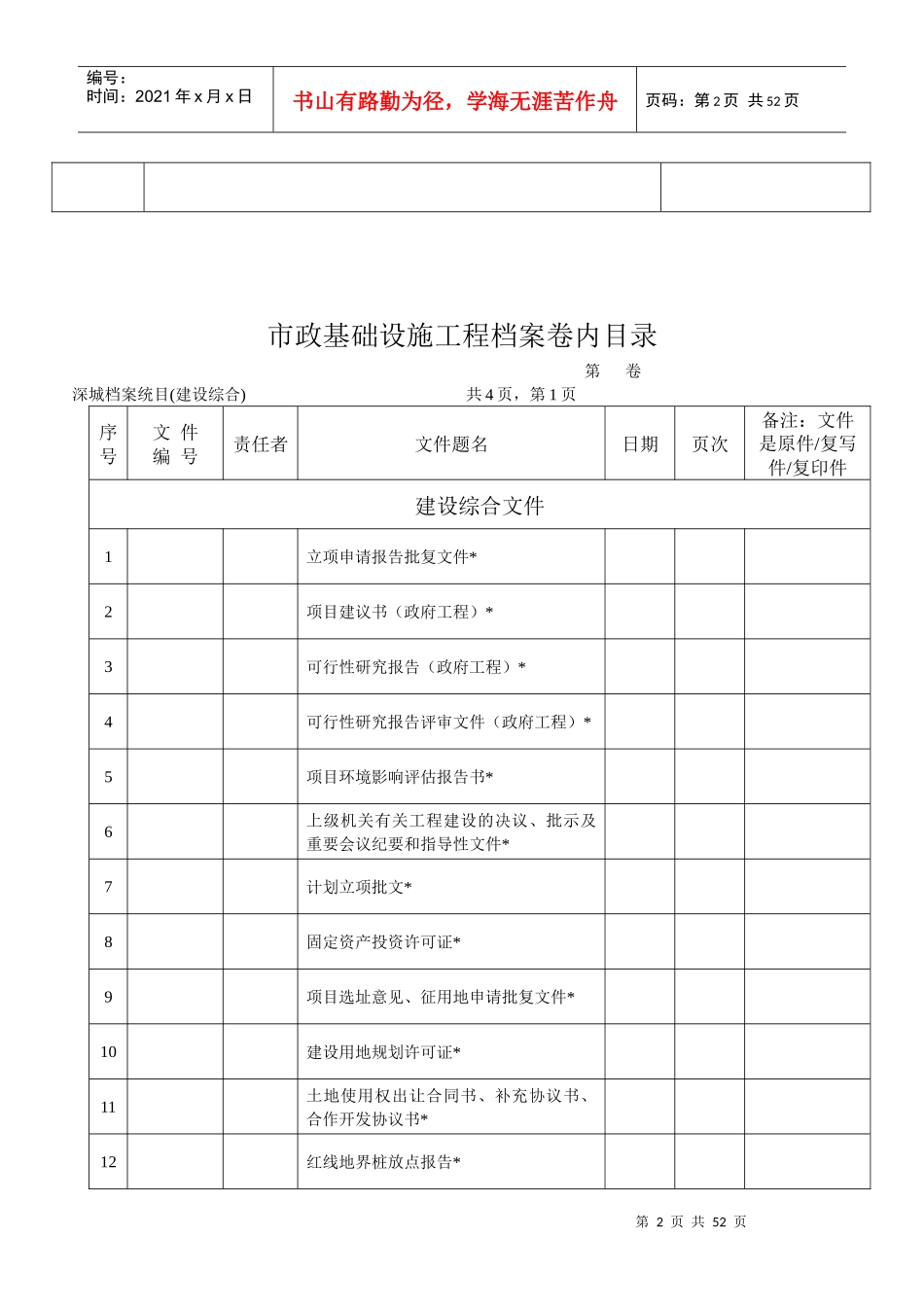 市政基础设施工程档案卷内目录_第2页