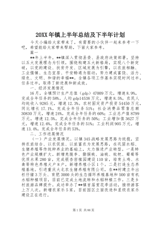 20XX年镇上半年总结及下半年计划