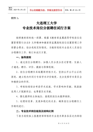 大连理工大学专业技术人员岗位分级聘任实施意见