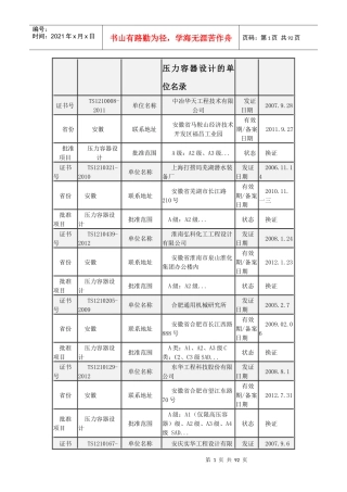 全国压力容器设计单位名录