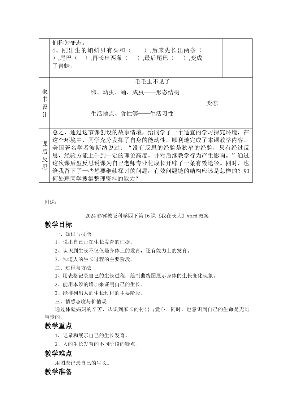 2024春冀教版科学四下第15课《毛毛虫不见了》word教案_第3页
